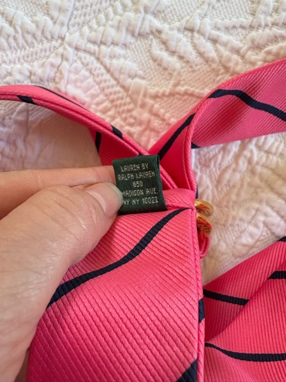 Ralph Lauren navy & pink sash belt gold ring belt adjustable one size